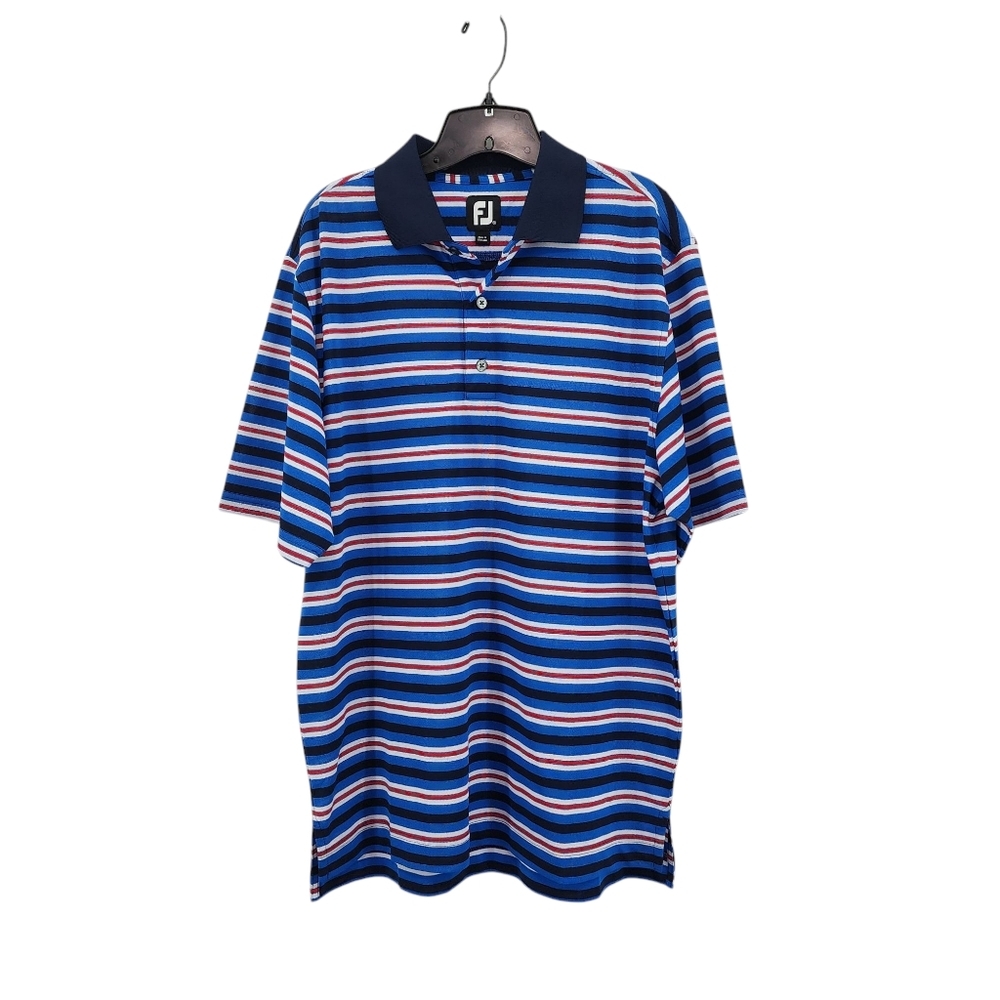 Footjoy Men's Stripe Blue Red White Golfing Short Sleeve Polo Shirt Sz M